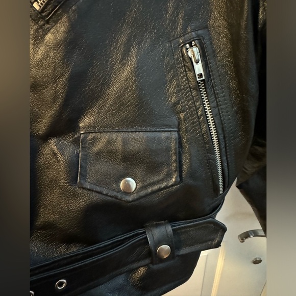 Leather Biker Moto Jacket Custom Embroidered Eagle Motorcycle Lined Medium - Picture 8 of 16